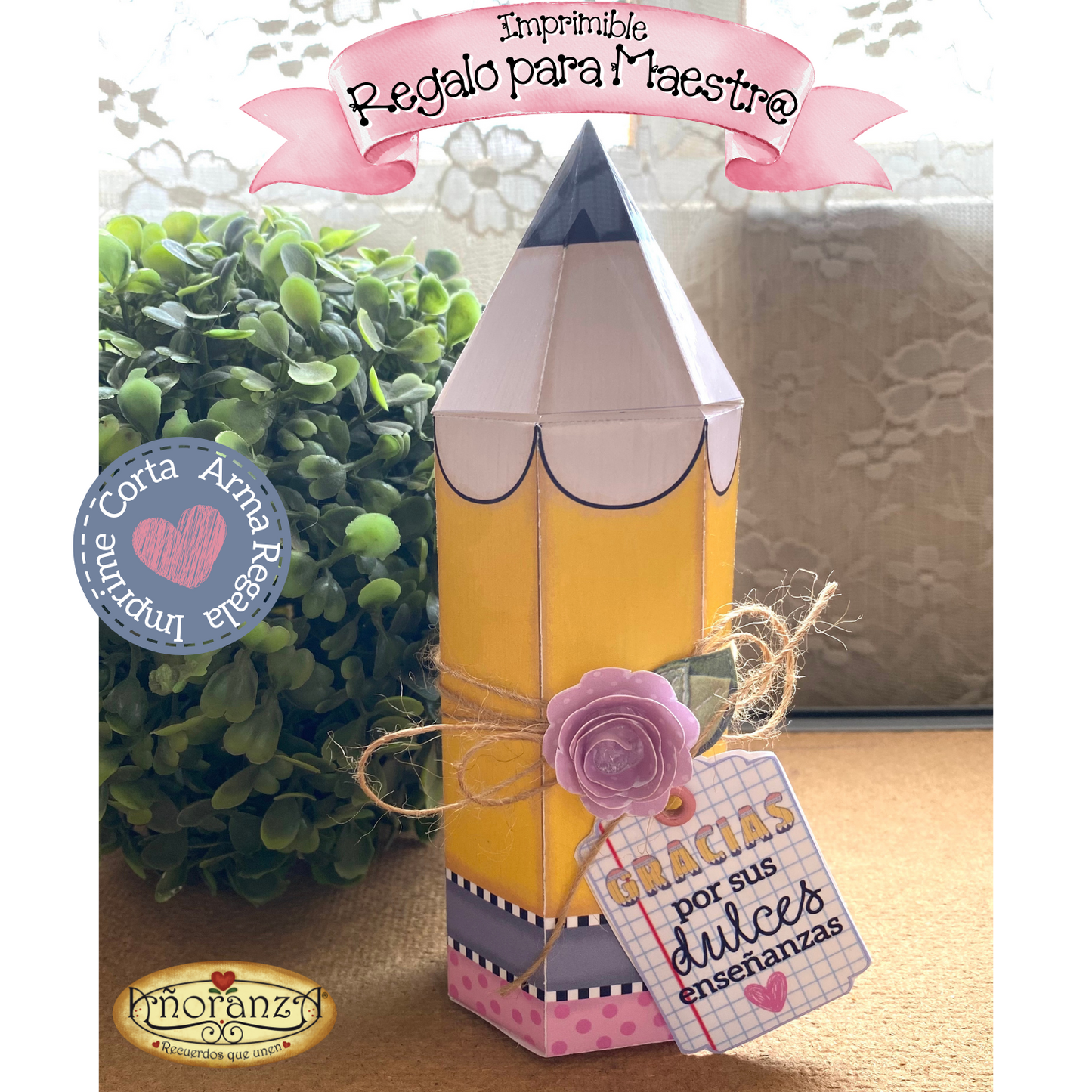 IMPRIMIBLE / Manualidad fácil para Regalo para maestra con un solo imprimible