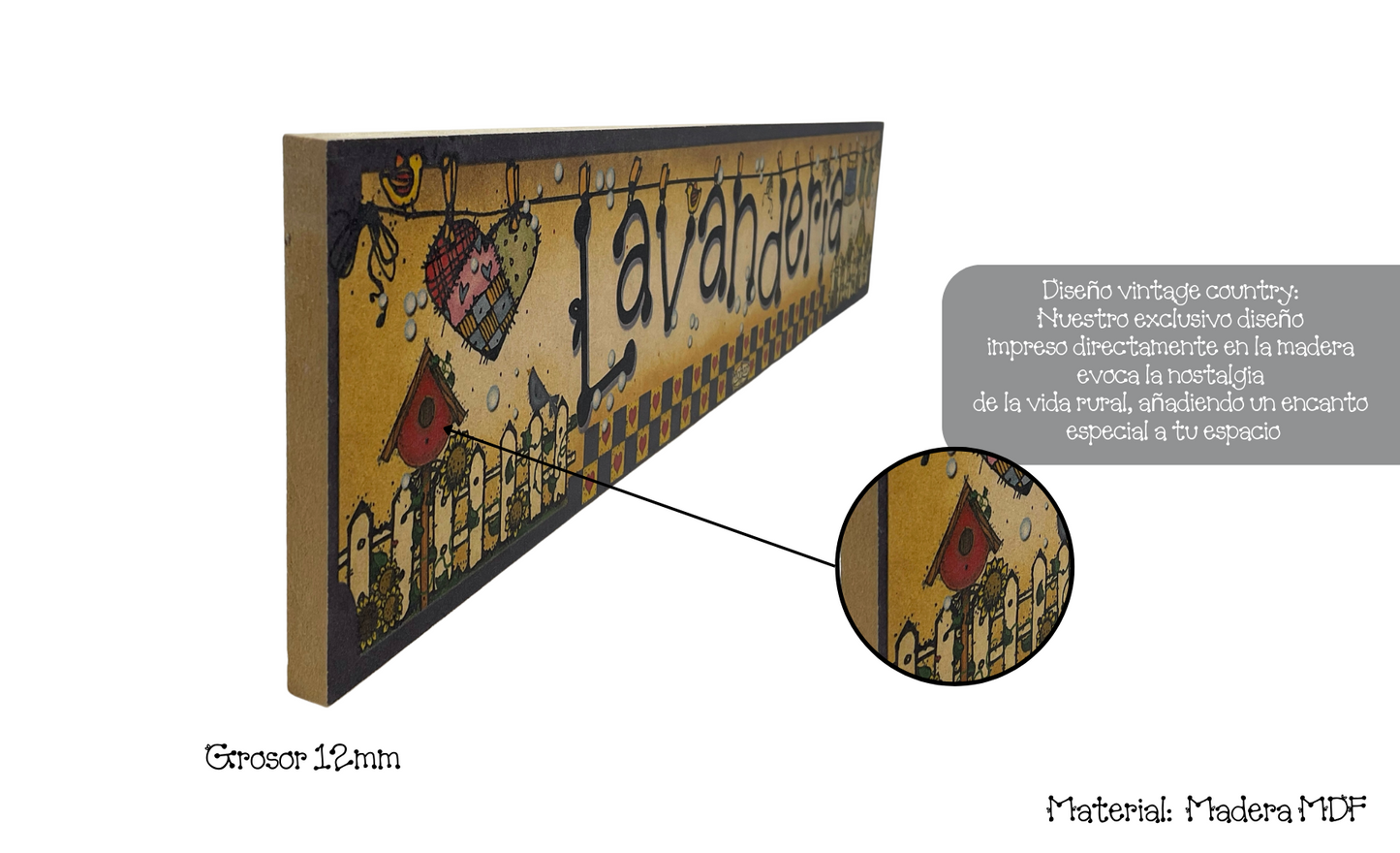 Decoración para lavandería | Letrero madera MDF Lavandería