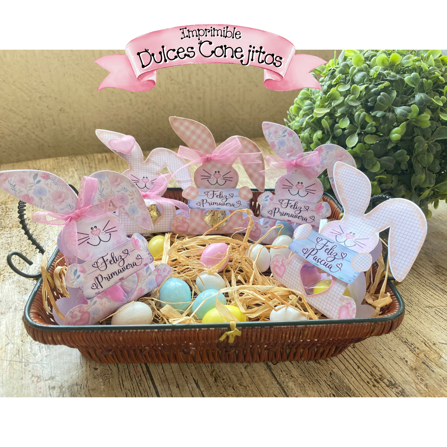 Imprimible Dulces Conejos para primavera y pascua | Manualidad fácil con tutorial