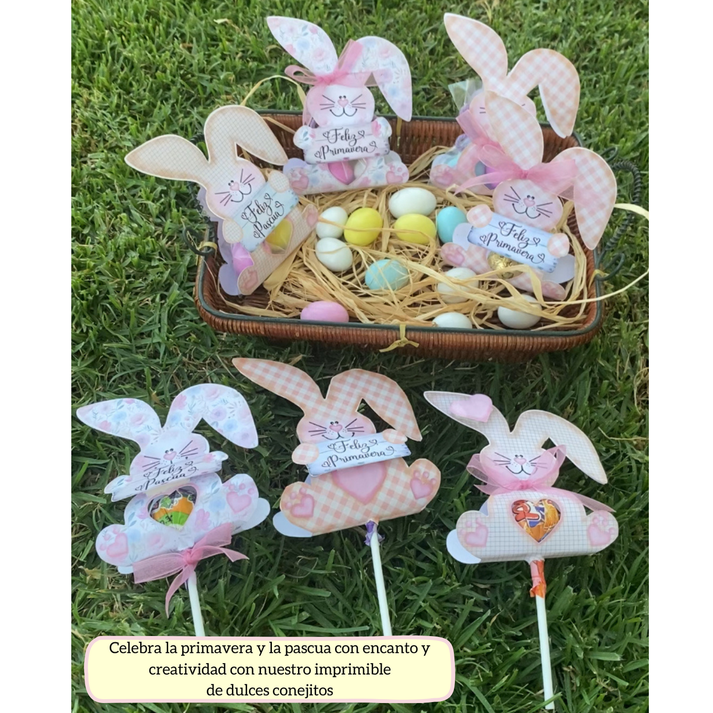 Imprimible Dulces Conejos para primavera y pascua | Manualidad fácil con tutorial