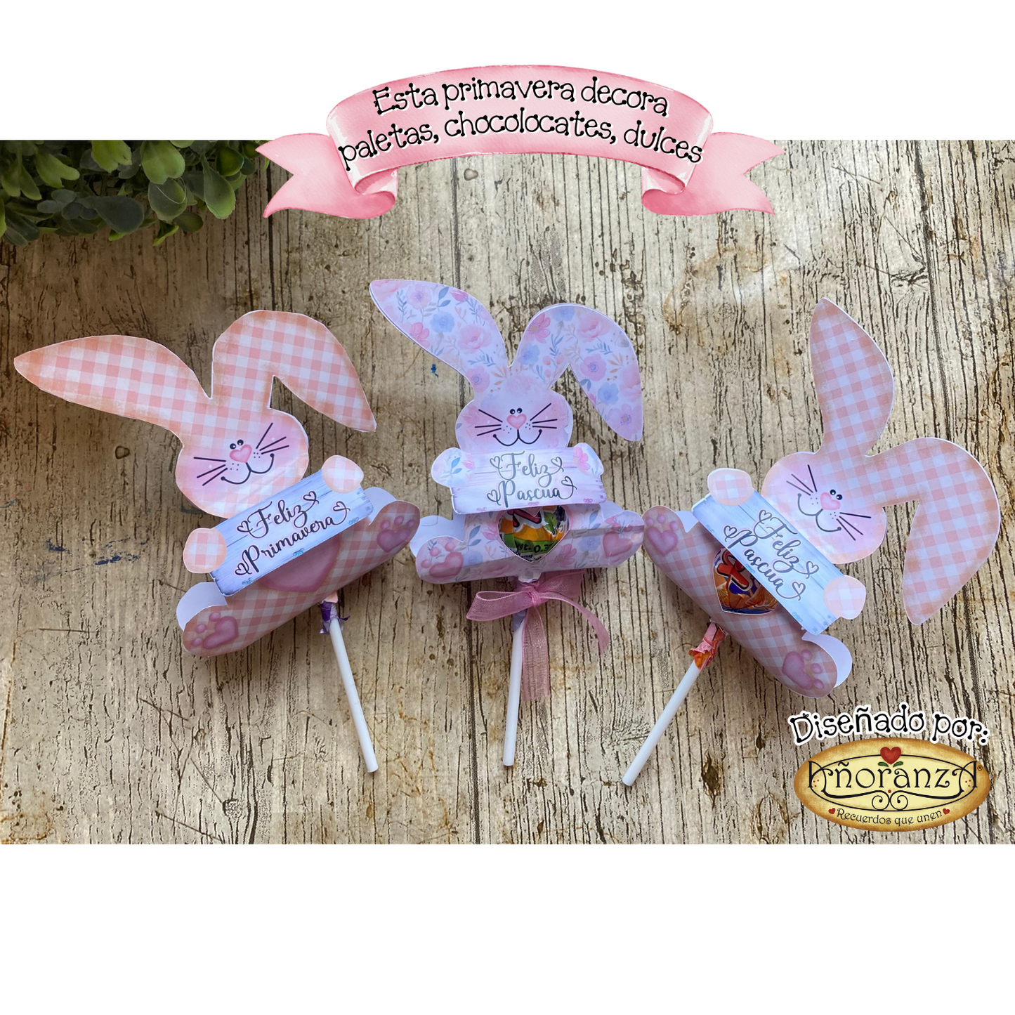 Imprimible Dulces Conejos para primavera y pascua | Manualidad fácil con tutorial
