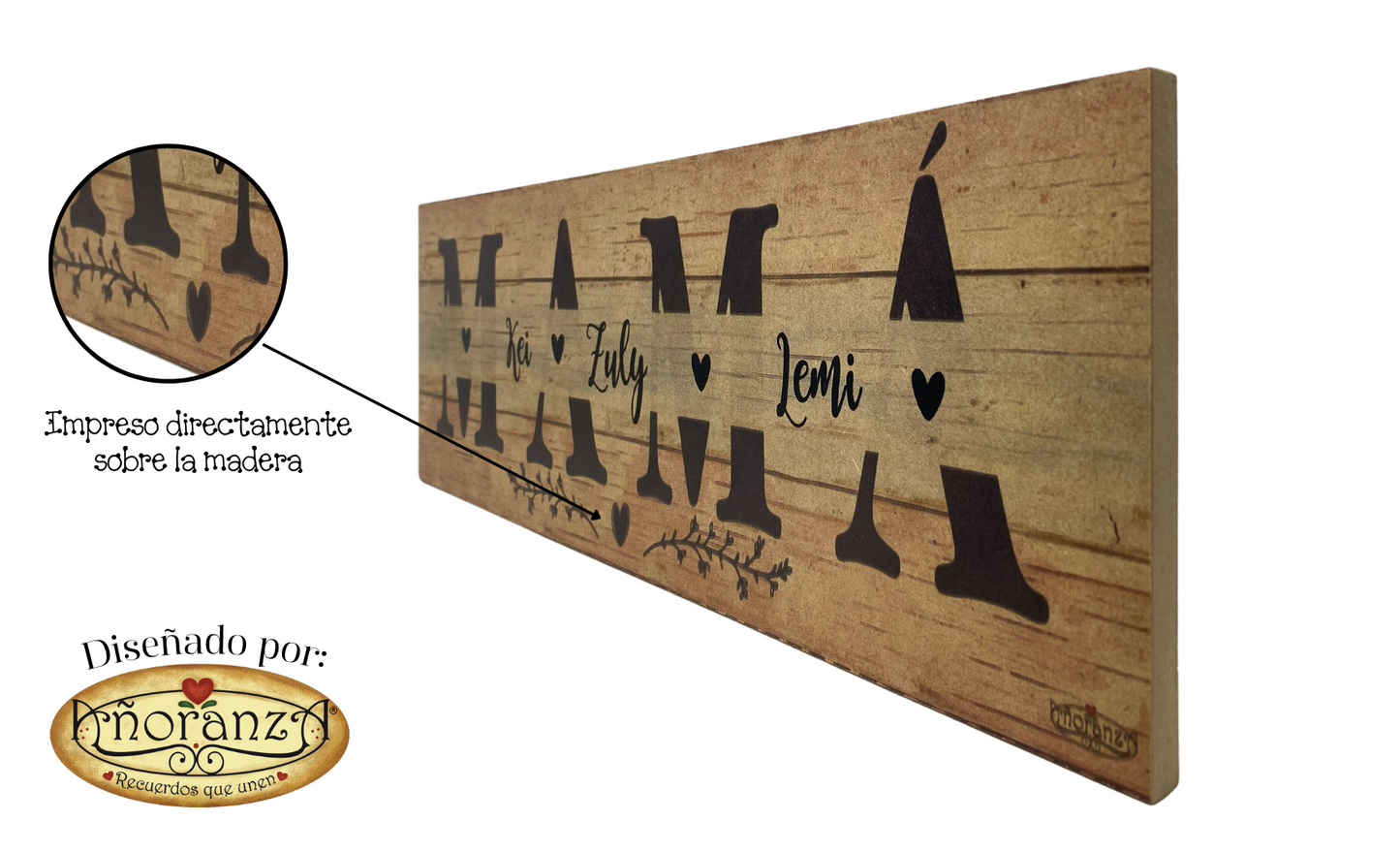 Letrero Personalizado "Mamá" con Nombres de Hijos