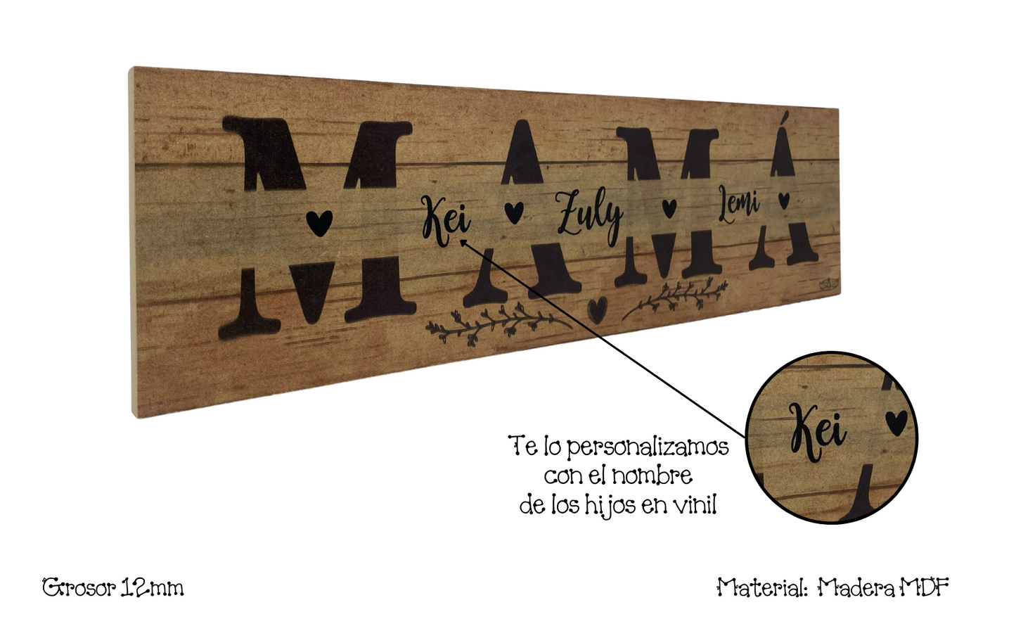 Letrero Personalizado "Mamá" con Nombres de Hijos