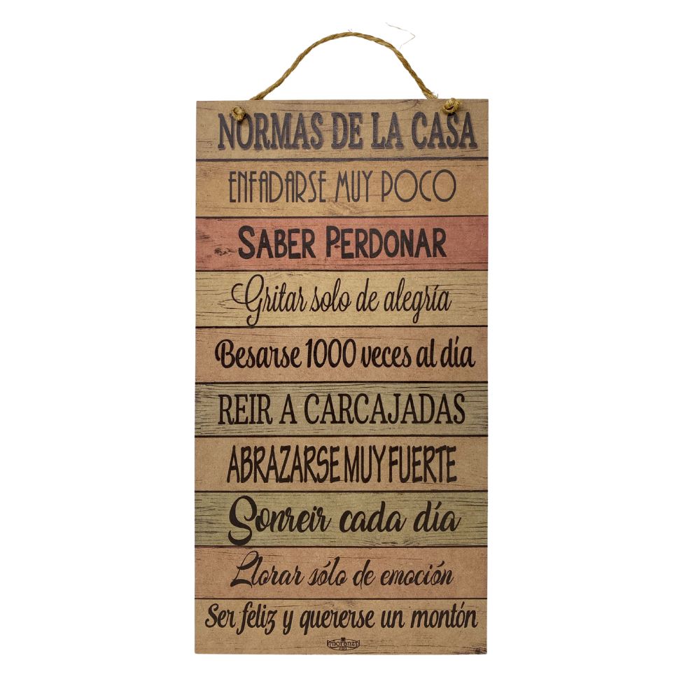 Letrero de madera, Normas de casa 20x40cm