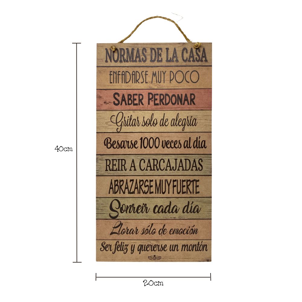Letrero de madera, Normas de casa 20x40cm