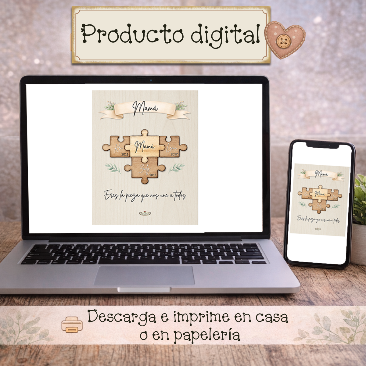 Cuadro Personalizado para Mamá con Nombres | Regalo Día de las Madres Imprimible | Añoranza