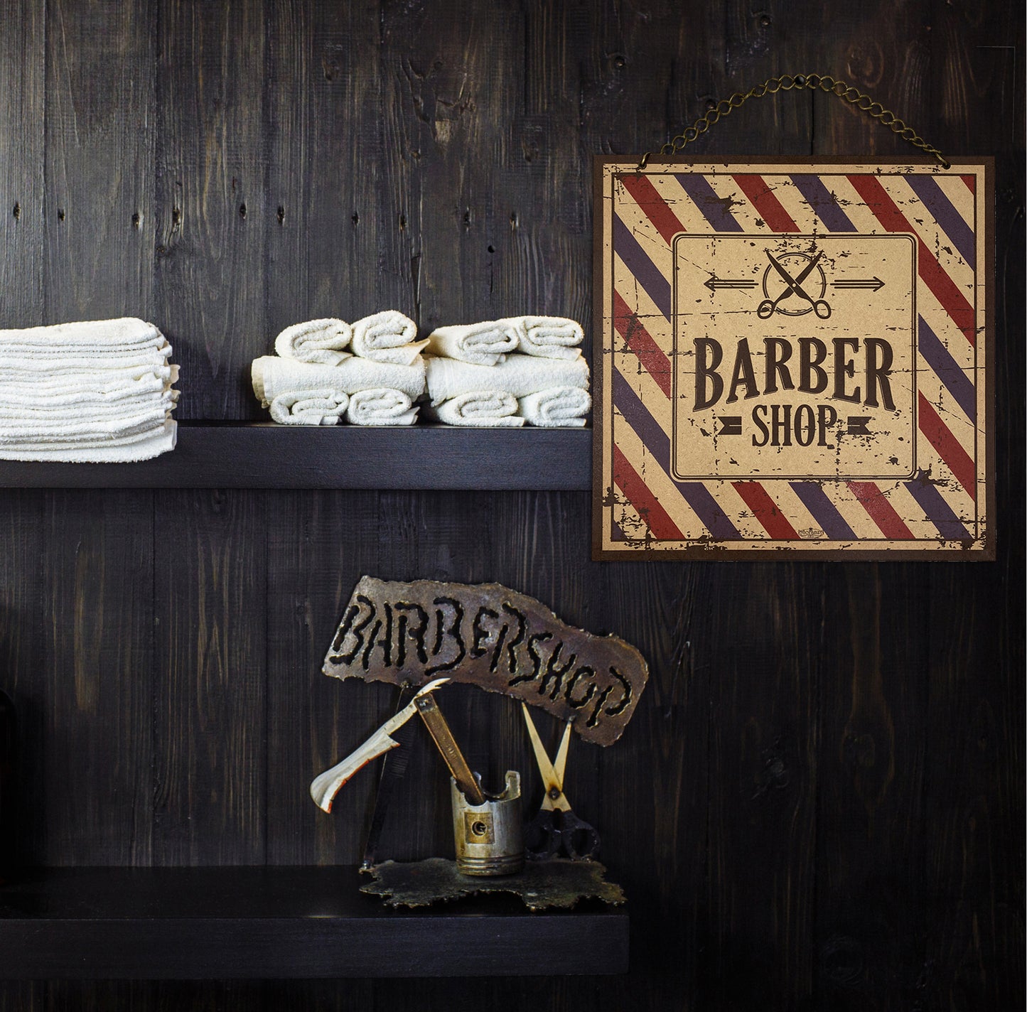 Letrero decorativo para Barberia | Barber shop Vintage G | 40x40cm