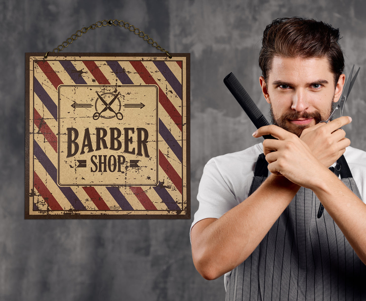 Letrero decorativo para Barberia | Barber shop Vintage G | 40x40cm