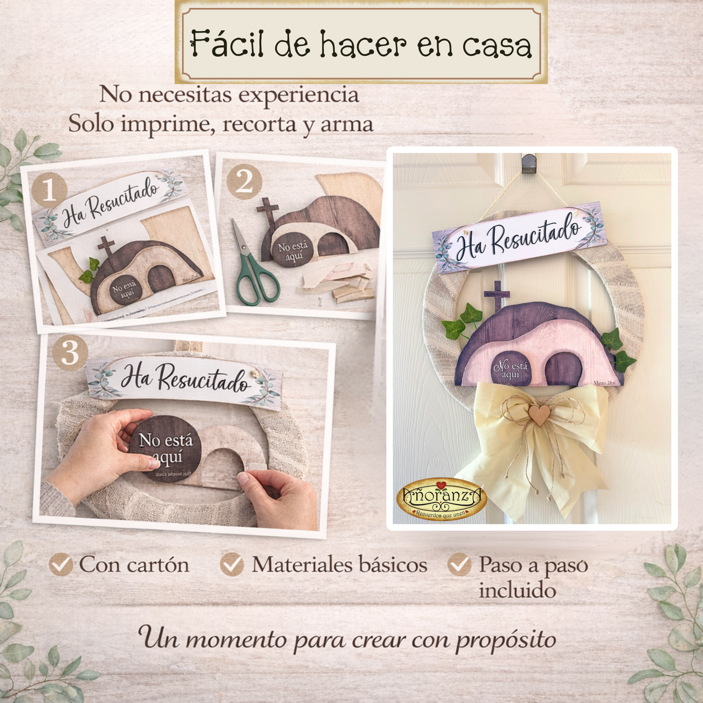 Corona de Pascua Cristiana Imprimible | Manualidad Fácil y Económica con Tutorial | Añoranza