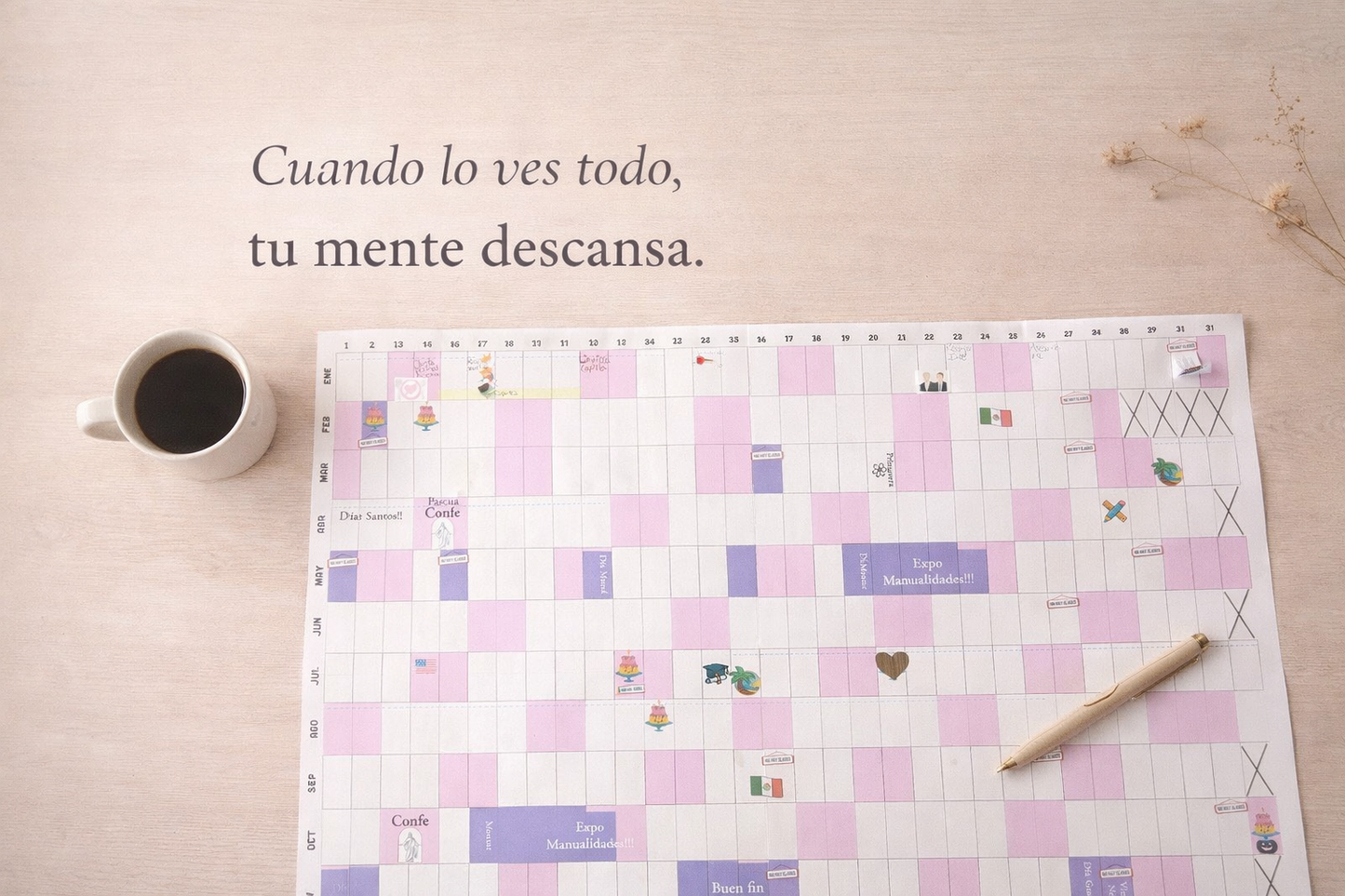 Calendario Año Vista Imprimible – Un ancla visual de paz para tus días