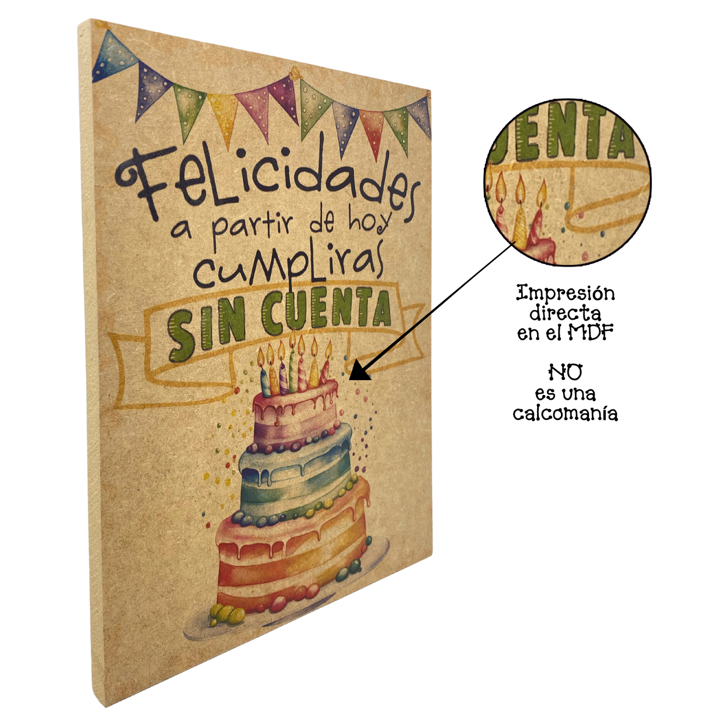 Cuadro de Madera |Felicidades Sin Cuenta | Regalo Original de Cumpleaños
