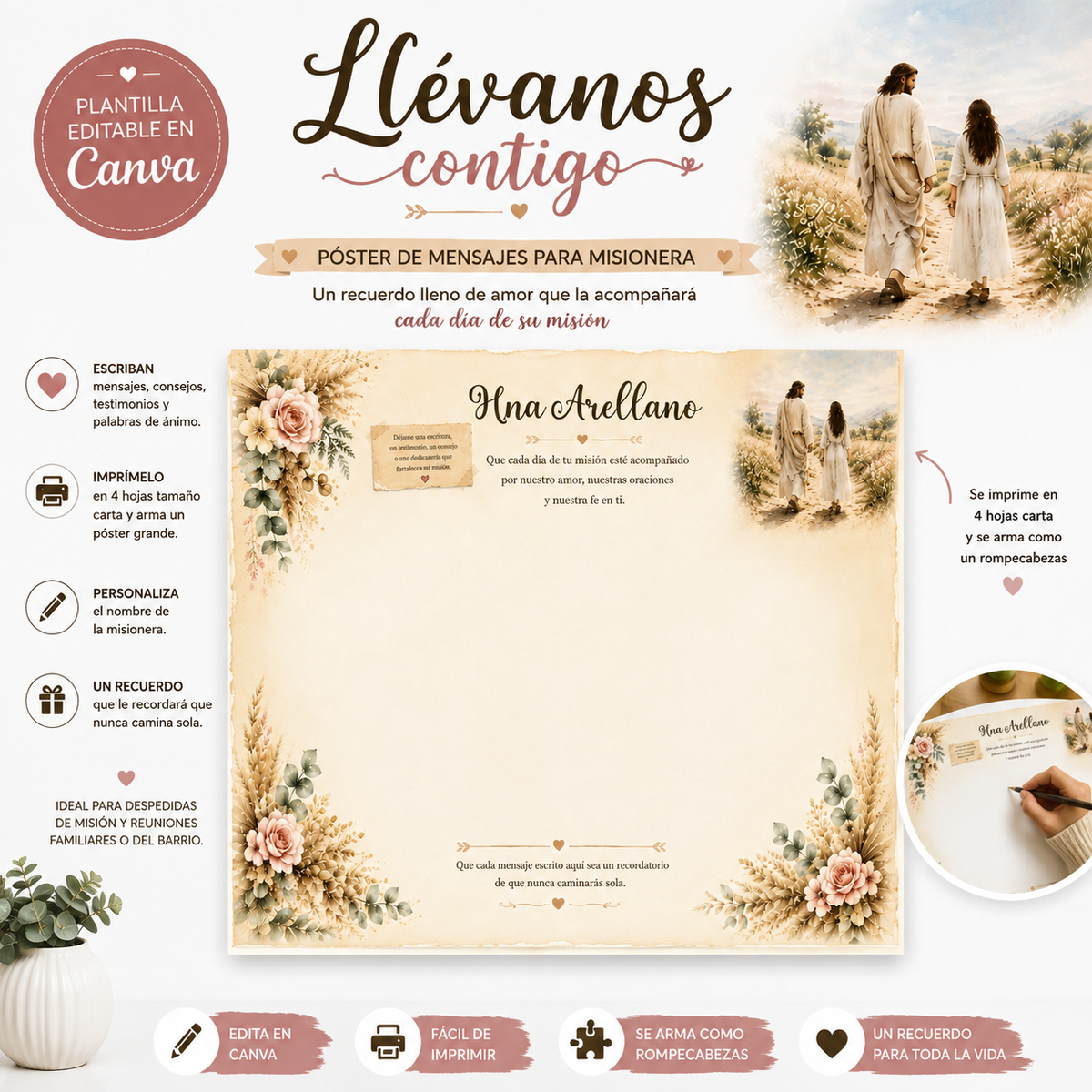Póster para Misionera SUD | Llévanos Contigo | Cartel de Mensajes para Despedida de Misión |  Plantilla Editable en Canva
