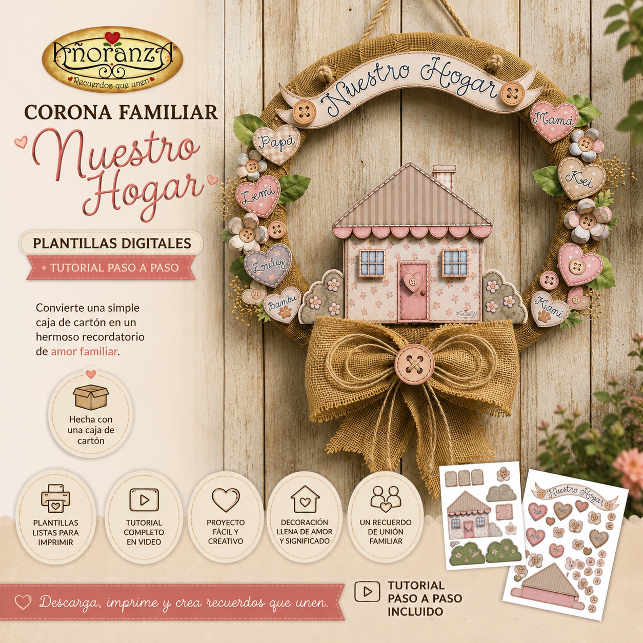 Corona Familiar "Nuestro Hogar" | Plantillas Digitales + Tutorial Paso a Paso | Añoranza
