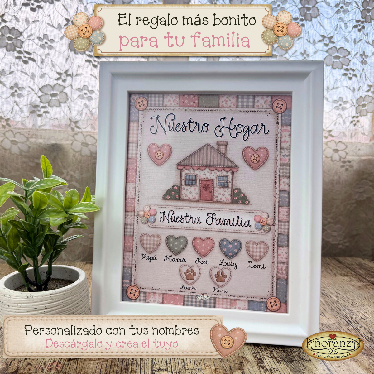 Cuadro Familiar Añoranza Personalizado Imprimible | Poster Nuestro Hogar con Nombres | Regalo para Familia