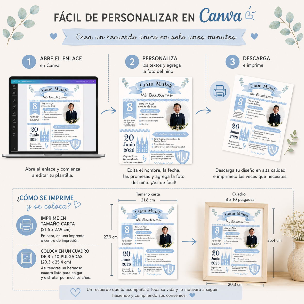 Cuadro de Bautismo para Niño Personalizado | Recuerdo SUD | Archivo Digital Imprimible