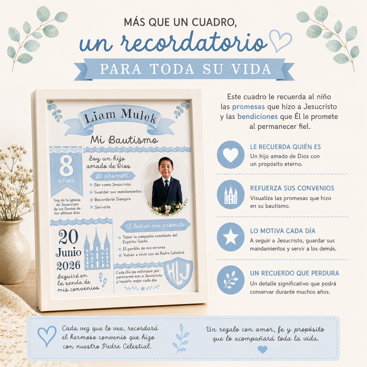 Cuadro de Bautismo para Niño Personalizado | Recuerdo SUD | Archivo Digital Imprimible